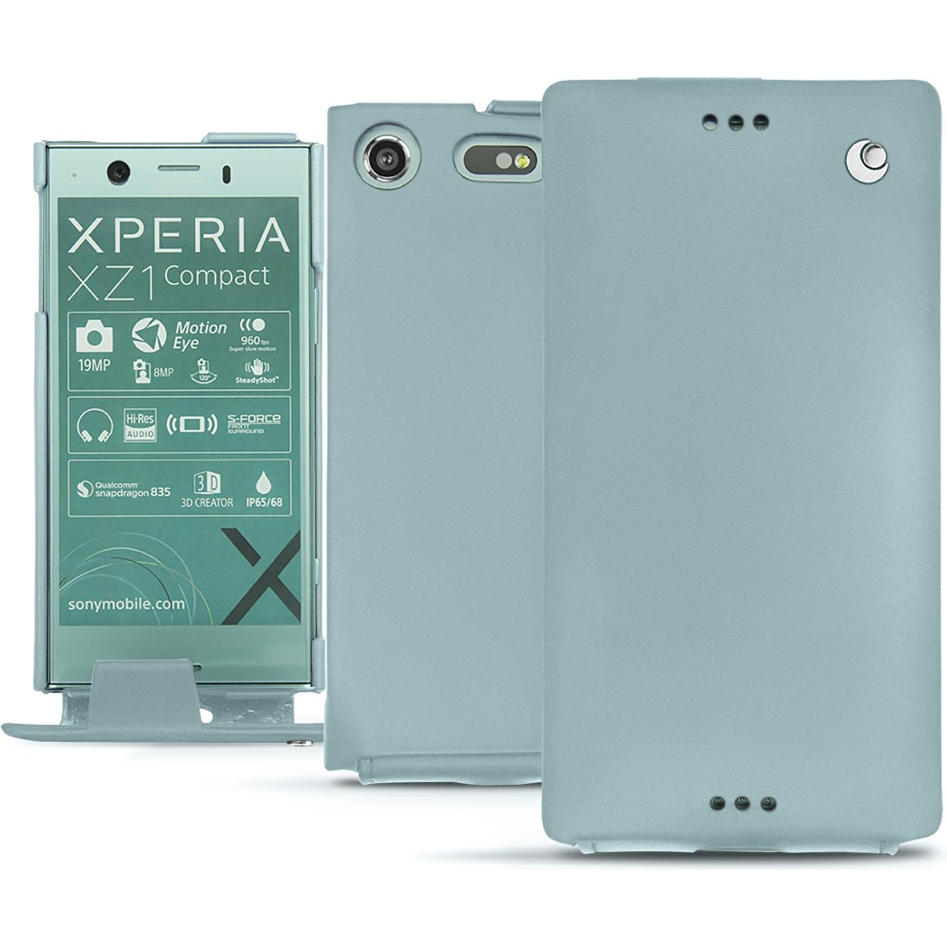Noreve Lederschutzhülle vertikal (Sony Xperia XZ1 Compact), Smartphone Hülle, Blau
