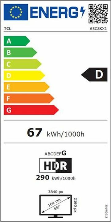 Energie-Label TCL 65C8K (65", Mini-LED, 4K, 2025)