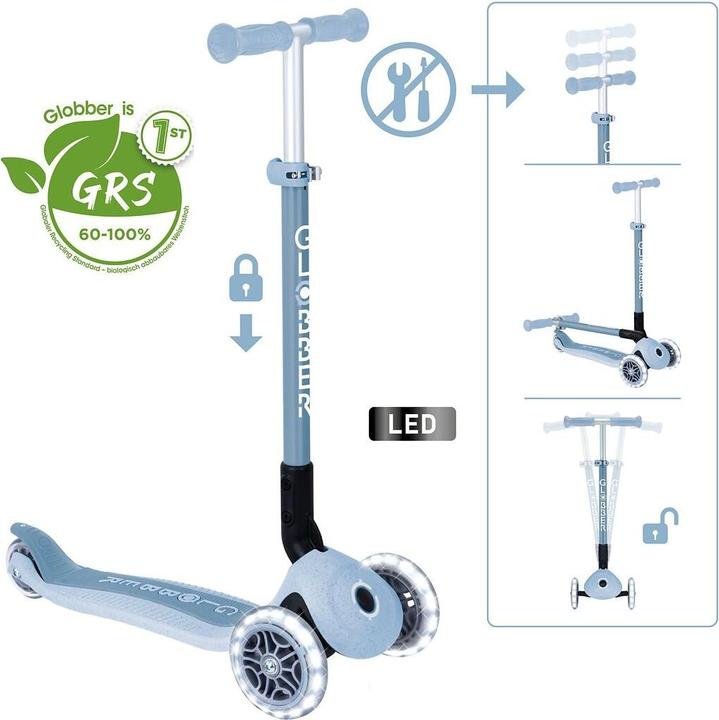 Actual product image Globber PRIMO FOLDABLE LIGHTS ECO blueberry, with light rollers