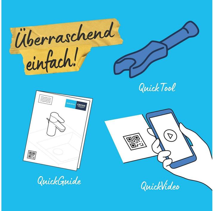 Actual product image Grohe Start QuickFix Lavaboarmatur L-Size, Zugstange, inkl. 3-in-1 Tool, wassersparend, mattschwarz