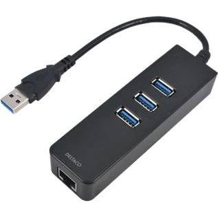 Unitek USB3.0 HUB 3 Port +1 Port Gigabit Ethernet (USB-A, 3 Ports), Dockingstation + USB Hub, Schwarz