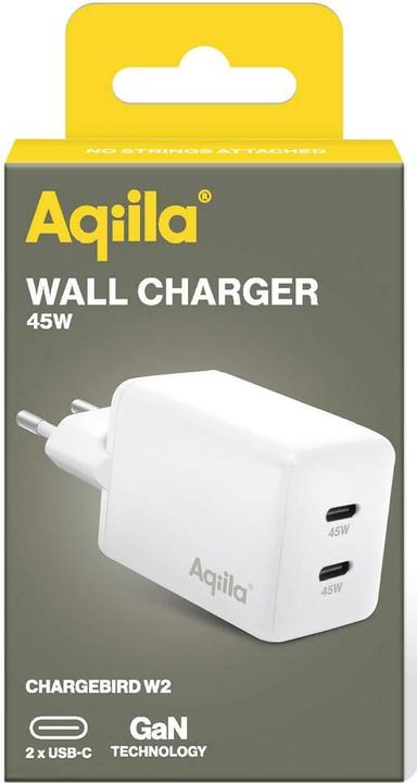 Image du produit Aqiila Chargebird W2 - Chargeur mural GaN, 45W PD - Blanc (45 W, 2 ports)