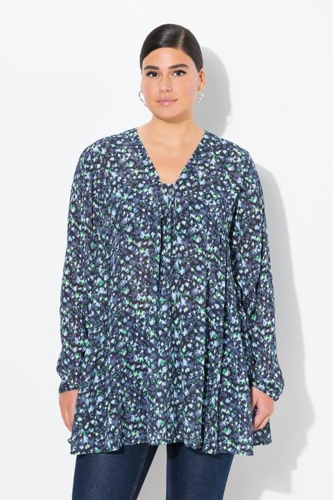 Image du produit Ulla Popken Blouse imprimé all-over, décolleté carré, manches longues, coupe évasée (46, 48)