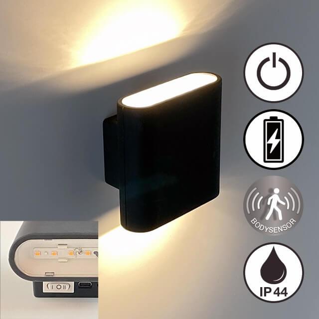 FHL easy, Gartenbeleuchtung, FHL Magnetics LED Akku-Wand-Aussenleuchte USB, Bewegungsmelder, magentisch 2-fach 2x 3W IP4...