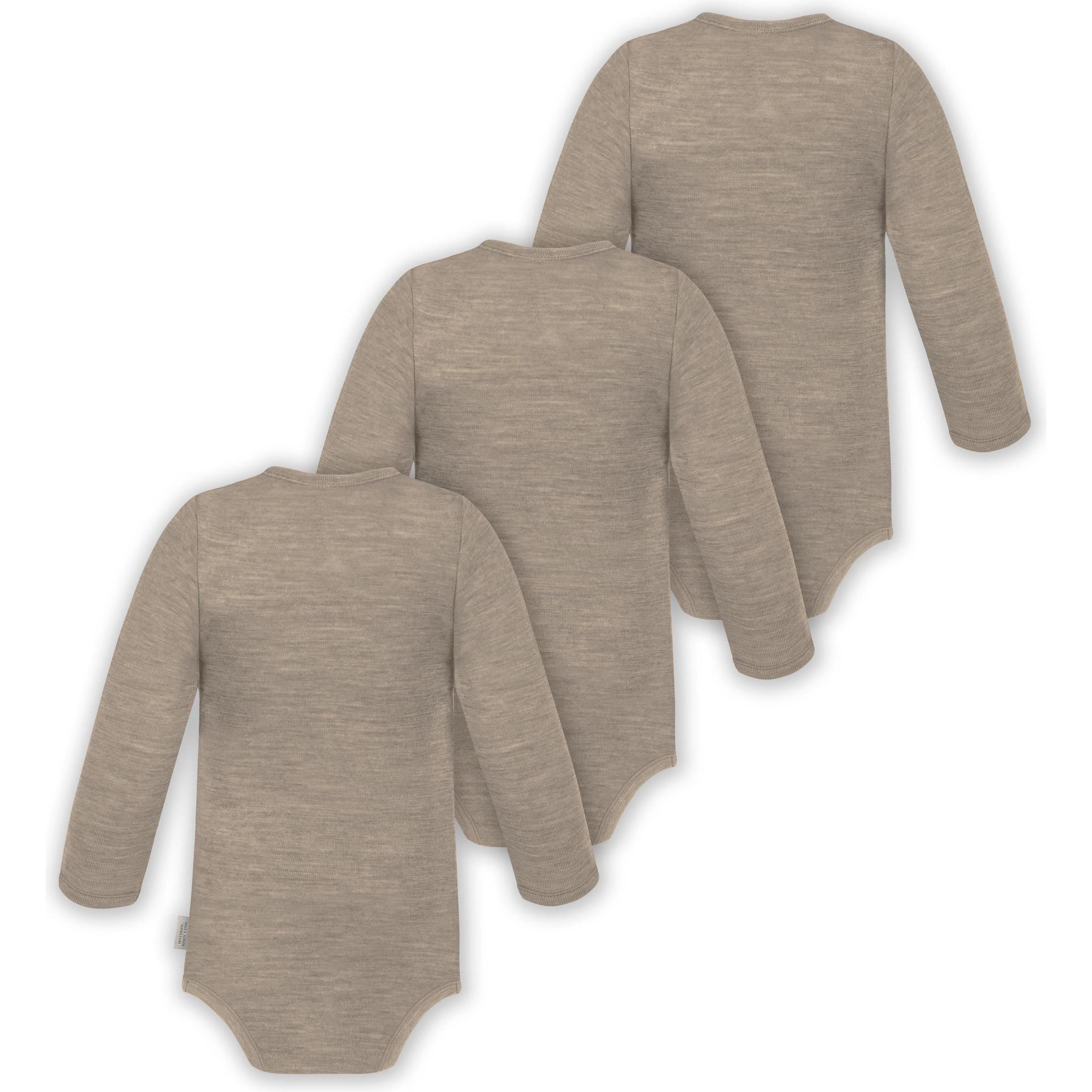 Thumbnail - Normani, Herren, Body, 3er Pack Multipack Baby-Body Merino Wickelbody Langarmbody mit Knöpfen - 9345, Beige, (80)