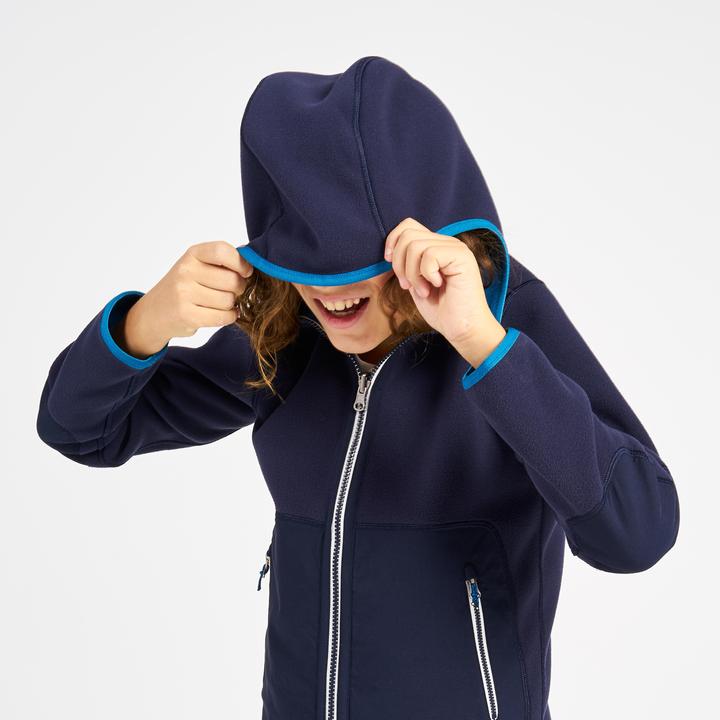 Actual product image Tribord Fleece jacket sailing kids warm reversible 500 navy blue/blue (140)