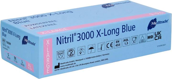 Actual product image Meditrade Nitrile gloves 3000 X-Long blue powder free non-sterile (L)