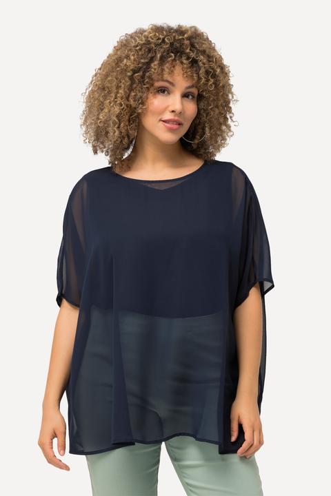 Produktbild Ulla Popken Chiffonbluse, Oversized, Rundhals, Halbarm (50, 52, 54, 56)