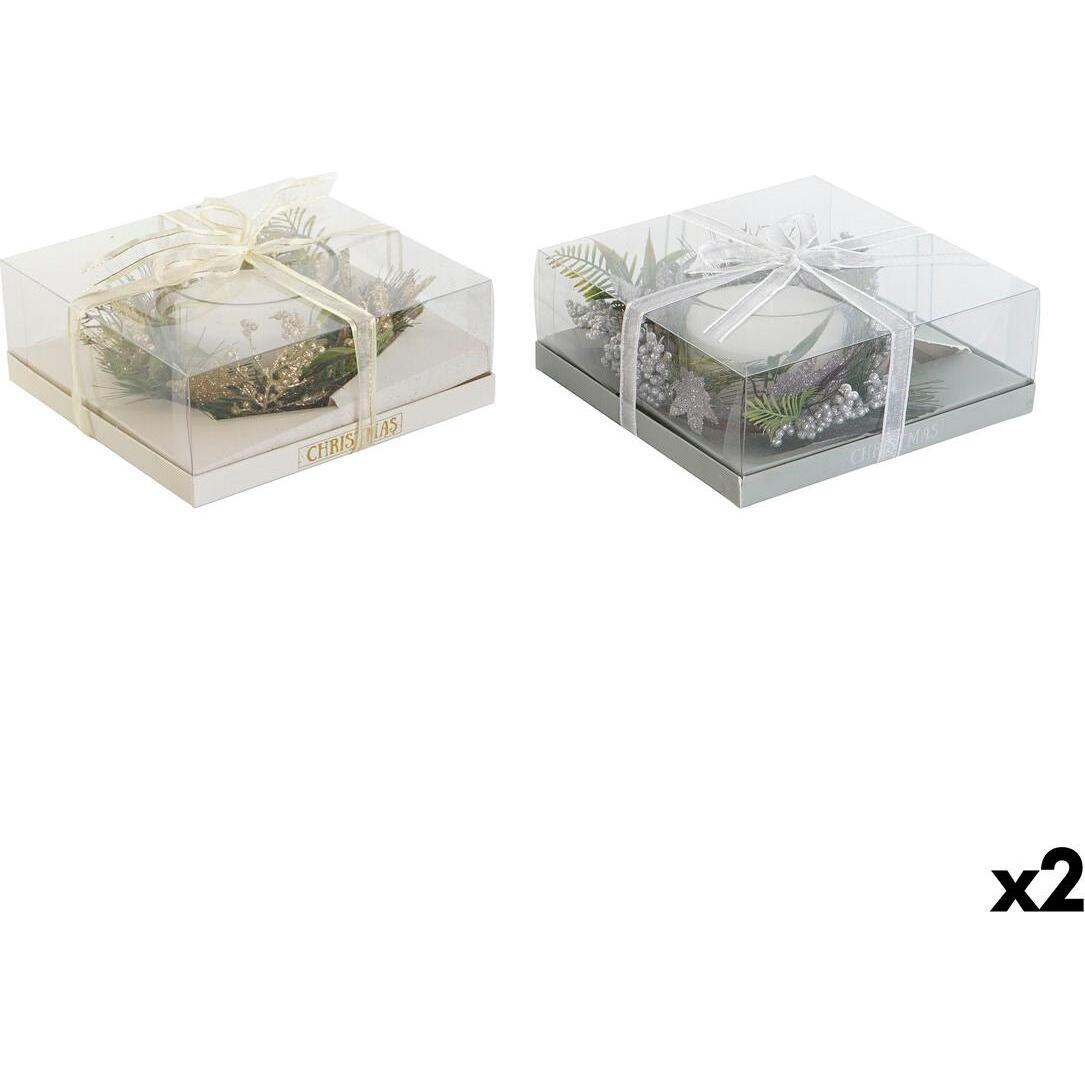 DKD Home Decor, Candela, Kerze Gold Silberfarben Weihnachten 21,5 x 21,5 x 8,5 cm (2 Stück) (2 pz.)