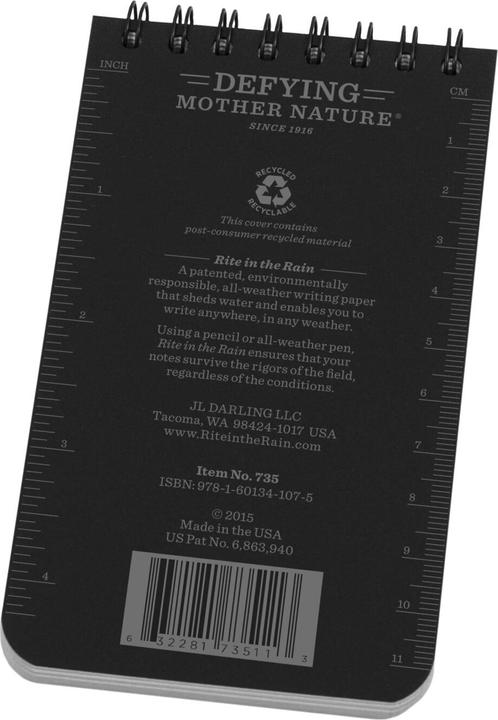 Image du produit Rite in the Rain Carnet de notes tous temps (7.6 x 12.7 cm, Quadrillé, Couverture rigide)