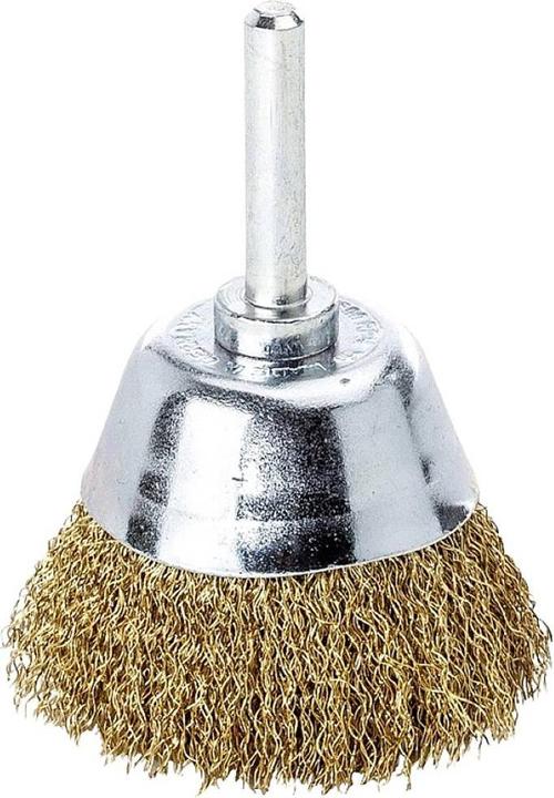 Produktbild Lessmann Topfbürste Ø 50 mm Schaft 6 mm Drahtstärke 0,2 mm Messing 10500 min-¹
