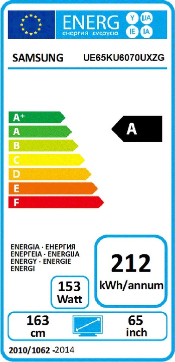 Energie-Label Samsung Ue65ku6070 (65", LCD, 4K, 2016)