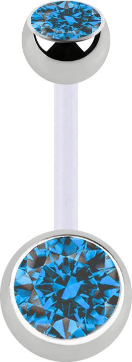 Immagine prodotto Star Piercing Banana trasparente con due sfere di cristallo argento azzurro (senza ottone, Acciaio chirurgico 316L, Materiale sintetico)