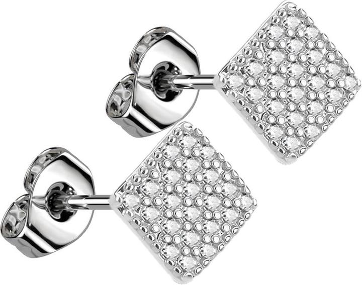Produktbild Star Piercing Ohrstecker silber mit Kristall silber quadratisch (Messing, Chirurgenstahl 316L)