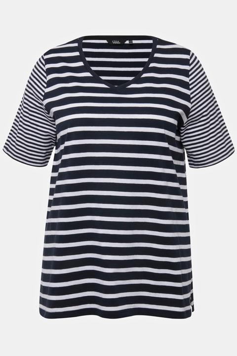 Actual product image Ulla Popken Mixed Size Stripe V-Neck Tee (54)