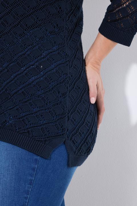 Produktbild Ulla Popken Pullover, Fischernetz-Ajourstrick, Rundhals, 3/4-Arm (54)