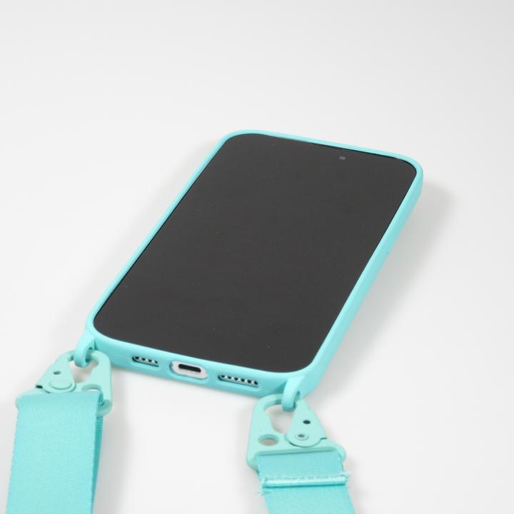 Produktbild PhoneLook Hülle Silikon matt mit Trageschlaufe und Metall Karabiner Hellblau (Apple iPhone 14 Pro)