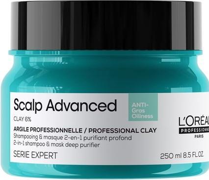 Produktbild L'Oréal Paris LÂ'OrÃ©al Professionnel - Shampoo and mask for oily scalp 2 in 1 Scalp Advanced (Anti-Oiliness 2-in- (250 ml, Flüssiges Shampoo)