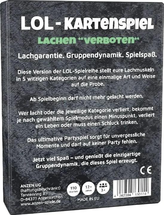 Immagine prodotto Anzen Spiele ANZEN - LOL Il gioco di carte - Risate vietate (Tedesco, 3 - 12 Giocatori)
