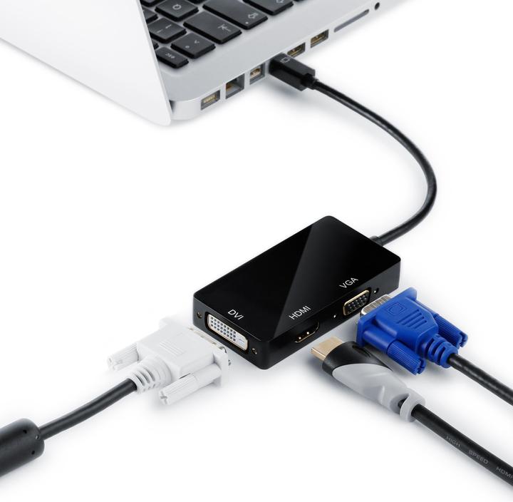 Actual product image CSL 3in1 Mini DisplayPort to HDMI, DVI, VGA Adapter Converter, miniDP 1.2 4k 3840x2160 UHD 2160p, 0.15m (HDMI, DVI, VGA, 16 cm)