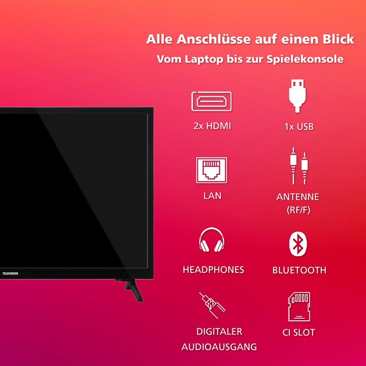 Produktbild Telefunken XH24TO550S 24 Zoll Fernseher / Smart TV (HD, HDR, 6 Monate HD+ inkl., Triple-Tuner) (24", LED, HD, 2024)
