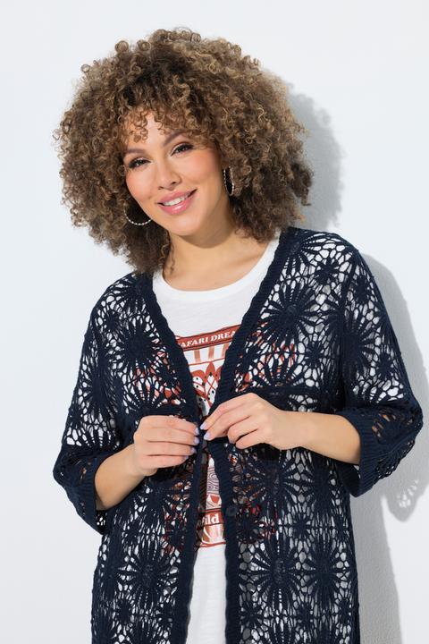 Produktbild Ulla Popken Strickjacke, Blüten, Wellenkanten, V-Ausschnitt, Langarm (62)