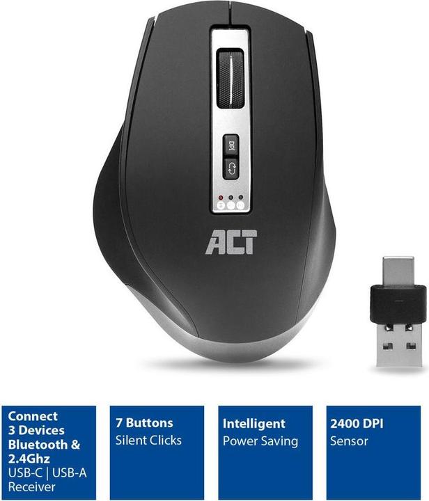 ACT Wireless Multi-Connect Mouse 600 till 2400 dpi, black (Kabellos)