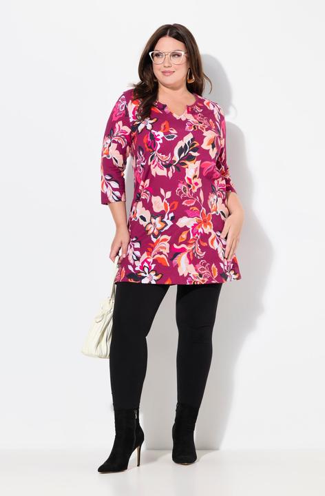 Actual product image Ulla Popken Floral 3/4 Sleeve Notch Neck Knit Tunic (56)