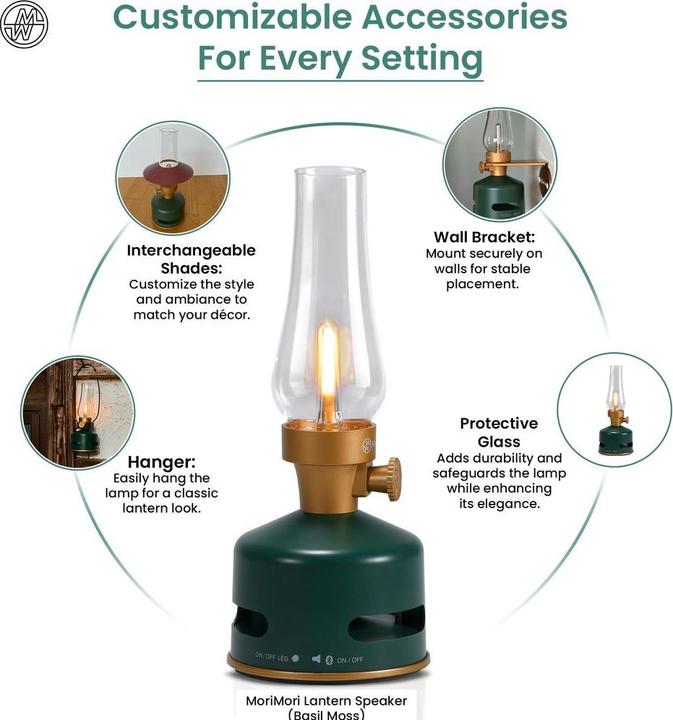 Actual product image MoriMori Design light with loudspeaker (moss green)