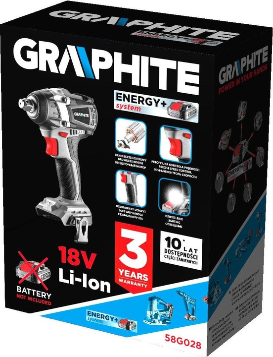 Image du produit Graphite Klucz udarowy Energy+ 18 V Brak danych 1/2 (Fonctionnement sur batterie)
