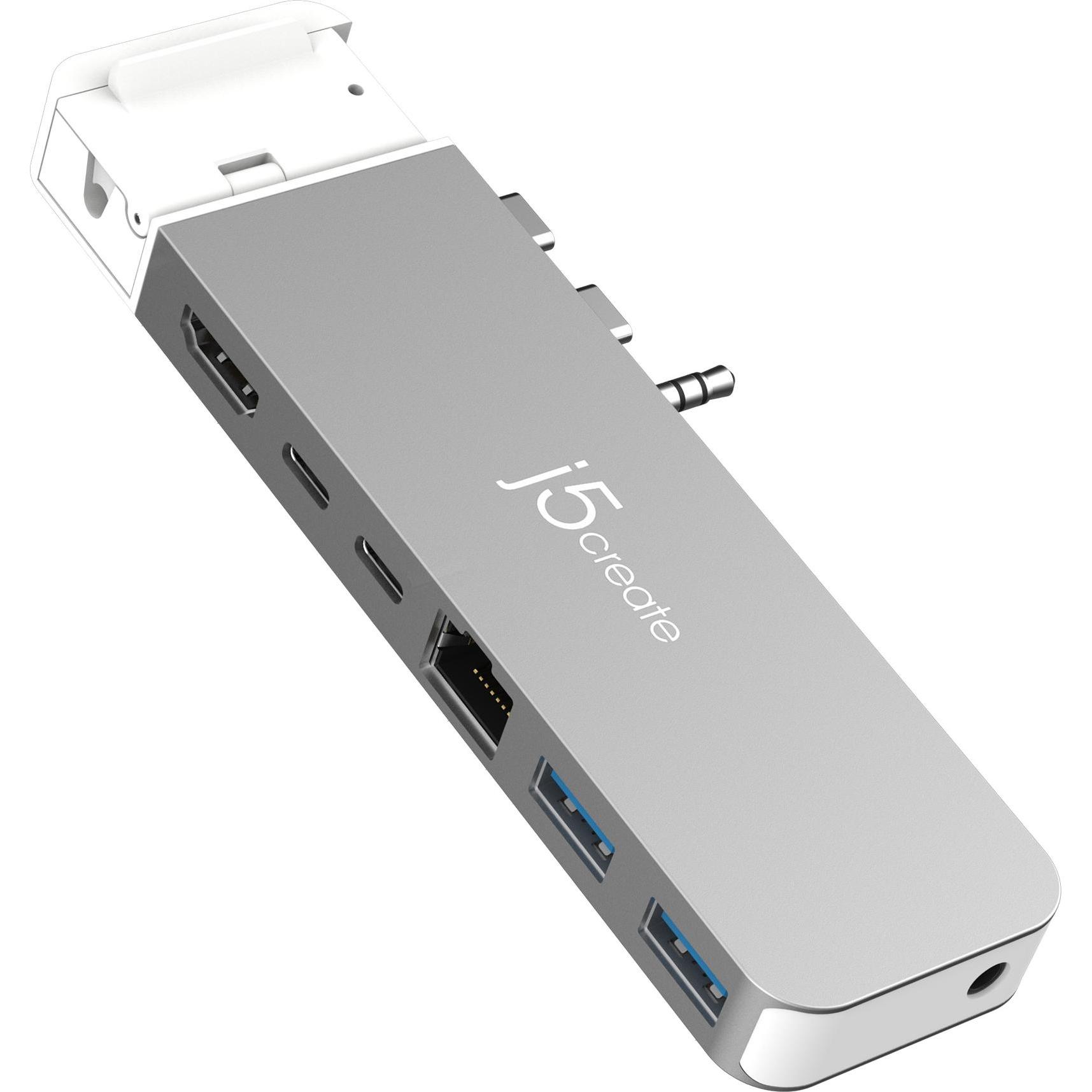 j5Create JCD395 (USB-C, 7 Ports), Dockingstation + USB Hub, Grau, Weiss