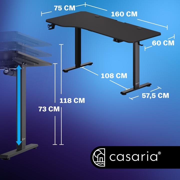 Actual product image Casaria Desk with adjustable height (160 x 75 x 118 cm)