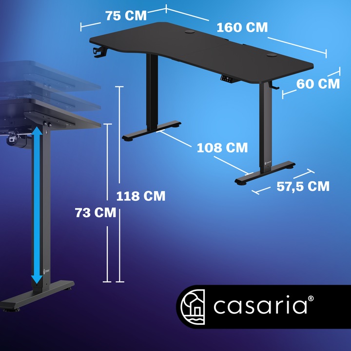 Produktbild Casaria Höhenverstellbarer Schreibtisch (160 x 75 x 118 cm)