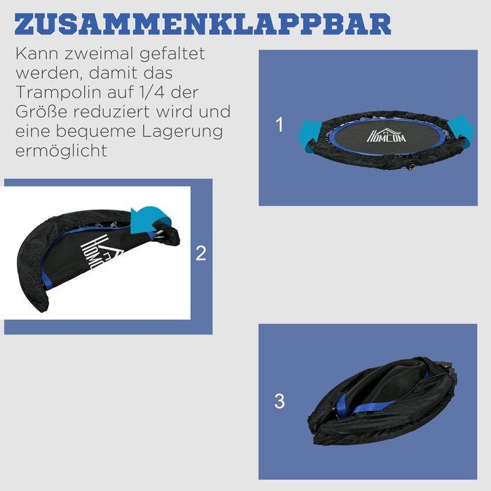 Immagine prodotto Swisshandel24 Fitnesstrampolin, klappbar, verstellbarer Haltegriff, Ø102x123H cm, bis 100 kg, Schwarz/Blau (102 cm)