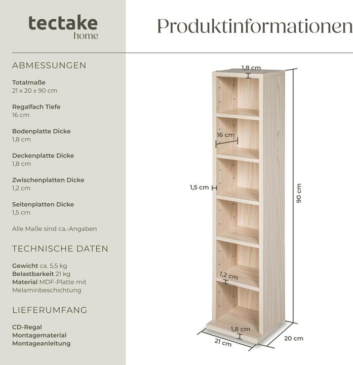 Actual product image tectake CD stand shelf (21 x 20 x 90 cm)