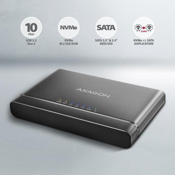 Produktbild Axagon ADSA-CC USB-C - NVMe M.2 SSD & SATA 2.5"/3.5" SSD/HDD CLONE MASTER