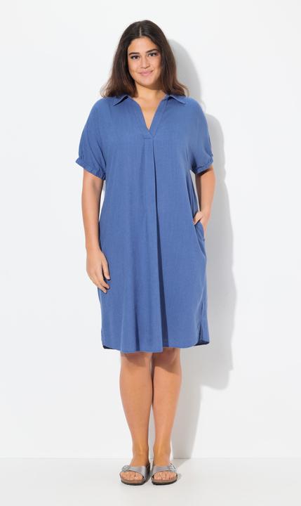 Immagine prodotto Ulla Popken Abito in misto lino dal taglio oversize con collo da camicia e mezze maniche (50, 52)