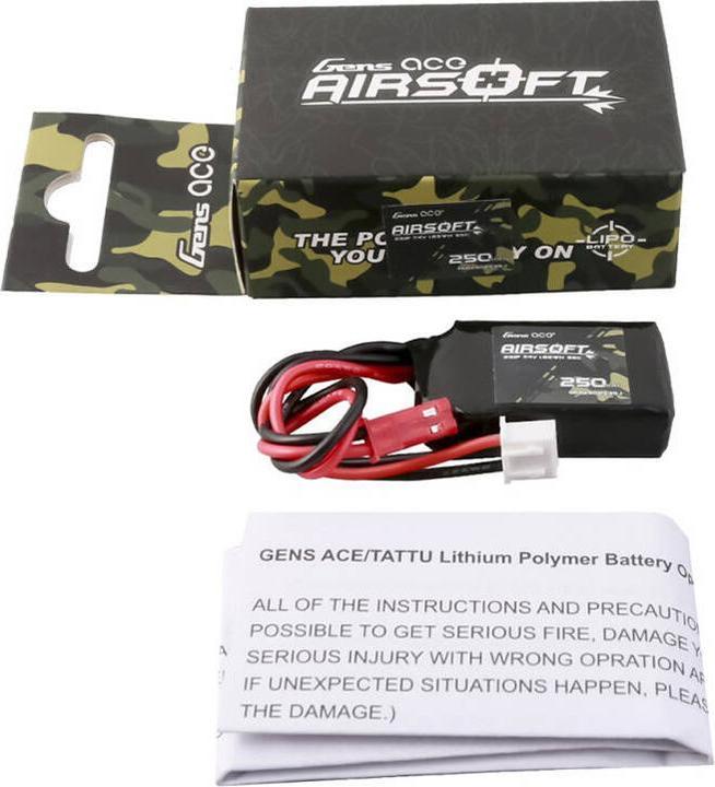 Immagine prodotto Gens Ace 250mAh 7.4V 35C 2S1P Batteria Lipo per pistola Airsoft con spina JST-SYP (7.40 V, 250 mAh)