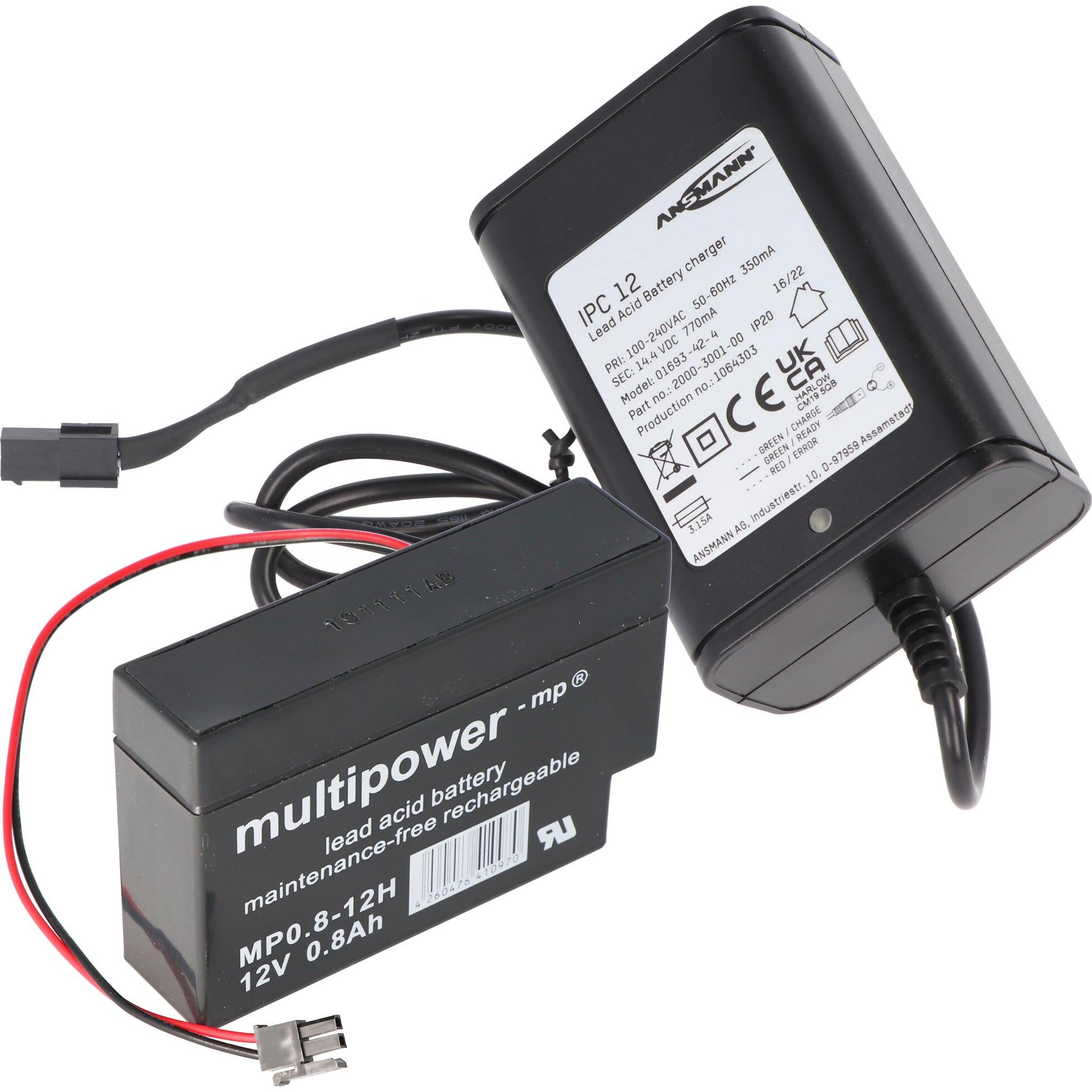 XCell Ladegerät inklusive 1 Akku passend für den Multipower Bleiakku MP0.8-12H Heim und Haus (1 Stk., 800 mAh, Ladegerät...