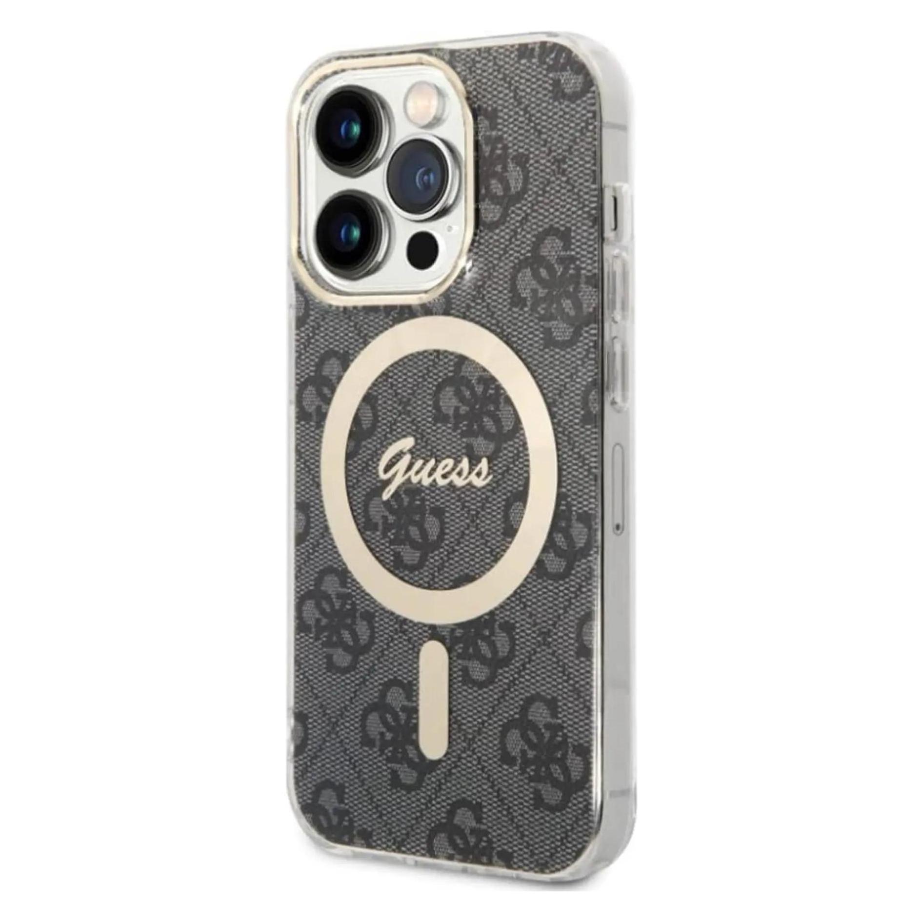Guess GUHMP14LH4STK IPhone 14 Pro 6.1" Czarny/black Hardcase 4G MagSafe (Apple IPhone 14 Pro), Smartphone Hülle, Schwarz