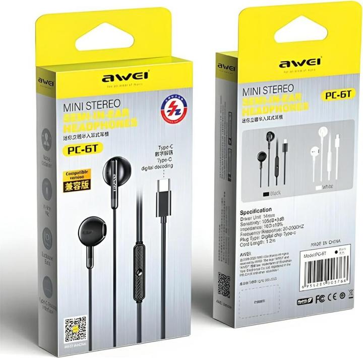 Actual product image Awei słuchawki stereo PC-6T USB-C czarny/black (Cable)