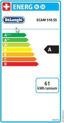 Label énergétique De'Longhi PrimaDonna Evo ECAM510.55.M