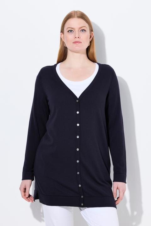 Produktbild Ulla Popken Long-Strickjacke, V-Ausschnitt, Langarm, Pima Cotton (58)