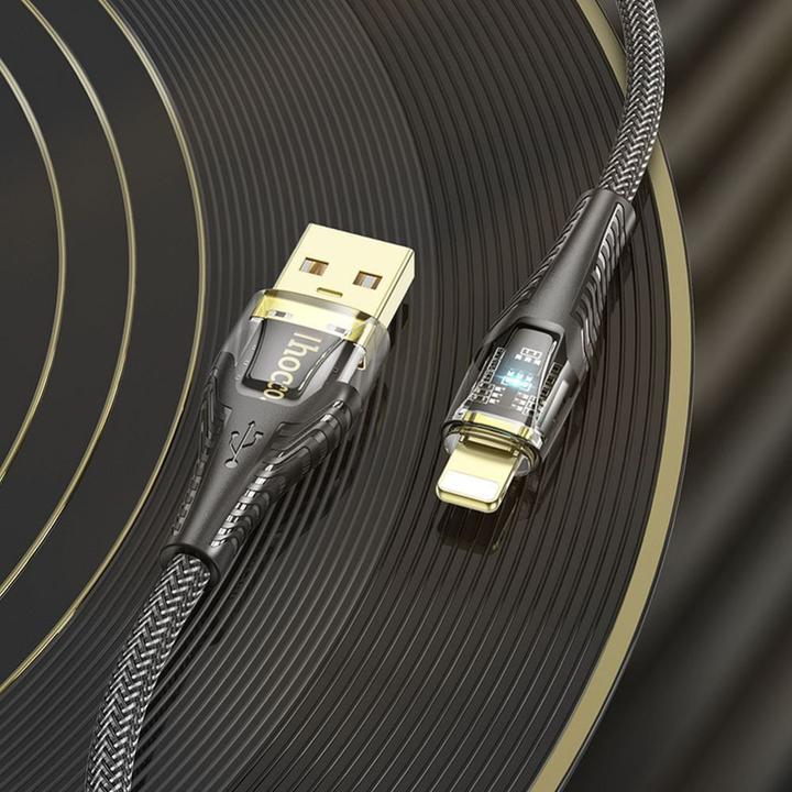 Actual product image Hoco Cable Cable USB A to Lightning 2,4A 1,2 m U121 black transparent (1.20 m, USB 3.2 Gen 1)