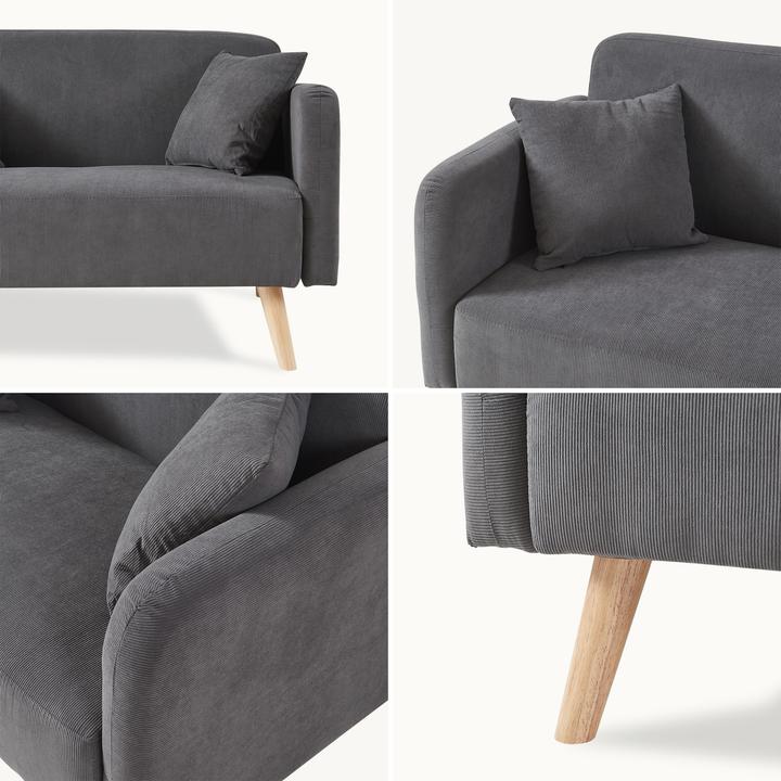 Produktbild En.Casa 2-Sitzer Sofa Midt 132x70x81 cm Cord Grau (2-Sitzer)