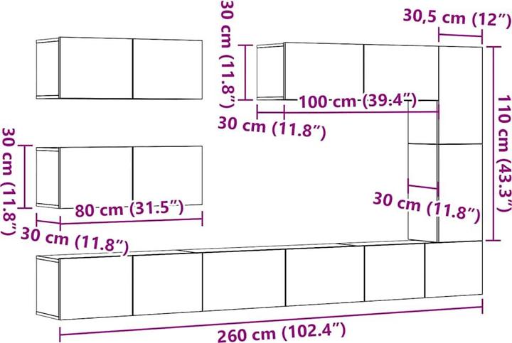 Produktbild vidaXL TV-Schrank-Set (100 x 30 x 30 cm)