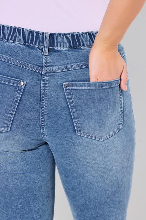 Actual product image Ulla Popken Lightly Distressed Elastic Waist Jeans (50)