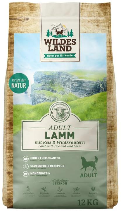 Produktbild Wildes Land Trockenfutter Lamm mit Reis & Wildkräutern, 12 kg (Adult, 2 Stk., 12000 g)
