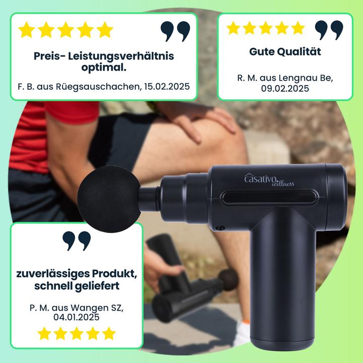Actual product image Casativo Compact hand massage gun, rechargeable battery, with 4 attachments, USB-C, 25 W (6 Steps, 150 min)