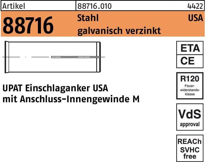 Produktbild Upat Einschlaganker R 88716 USA M 20 Stahl galvanisch verzinkt (20 Stk.)